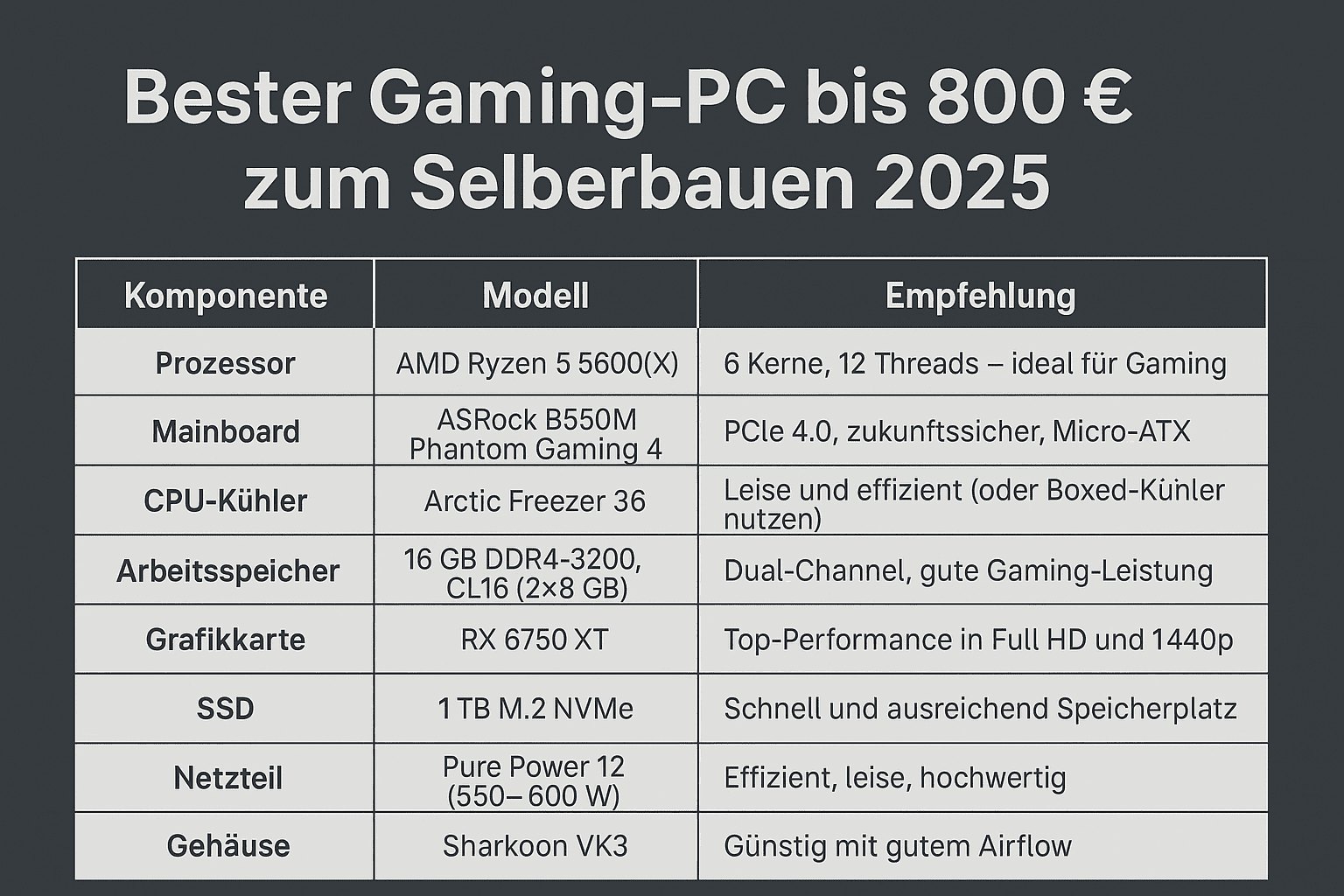 Bester Gaming-PC bis 800 € zum selber bauen
